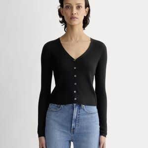 Everlane Sweater Womens Black Ultrasoft Merino Wool Cardigan Crop Ribbed